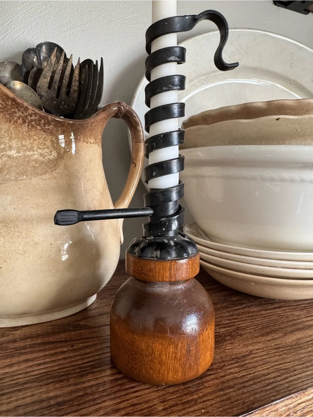 Vintage Rustic Hand-Twisted Candle Holder - Brown & Black